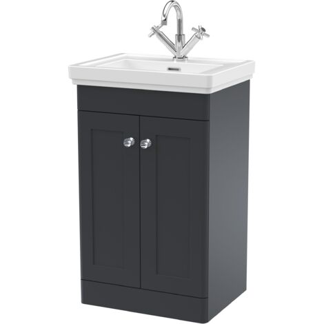 Nuie Classique Floor Standing 2-Door Vanity Unit with Basin 500mm Wide Satin Anthracite - 1 Tap Hole (1/4)