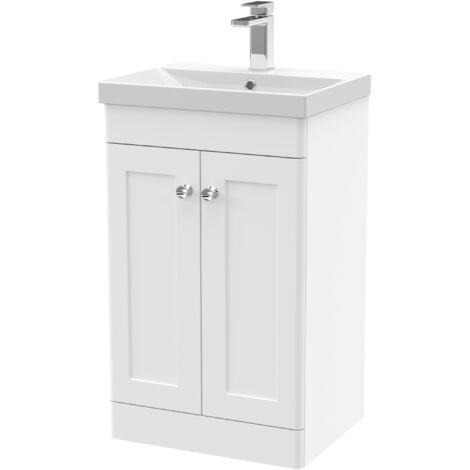 Nuie Classique Satin White 500mm 2 Door Vanity Unit and 50mm Profile Basin - CLC123E