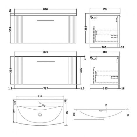 Nuie Deco Wall Hung Drawer Vanity Unit With Basin Mm Wide