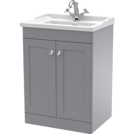 Nuie Classique Satin Grey 600mm 2 Door Vanity Unit and 35mm Profile Traditional Basin - CLC225F (1/6)