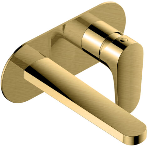 RAK Portofino Wall Mounted Basin Mixer Tap with Back Plate - Brushed Gold