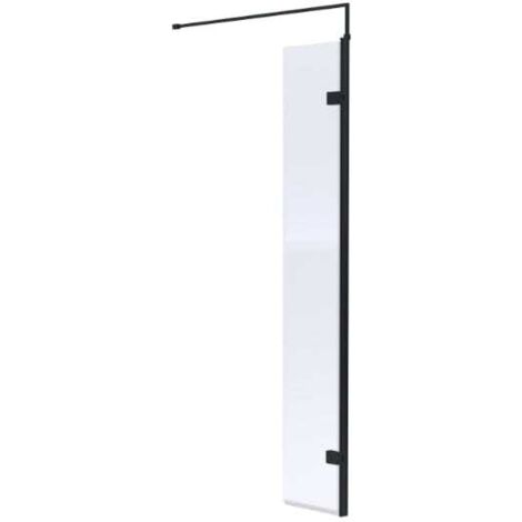 Nuie Wet Room Hinged Return Panel 1850mm High x 300mm Wide 8mm Glass - Matt Black