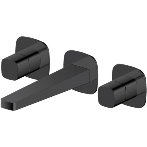RAK Petit Square Matt Black Wall Mounted 3 Tap Hole Basin Mixer Tap - RAKPES3010B