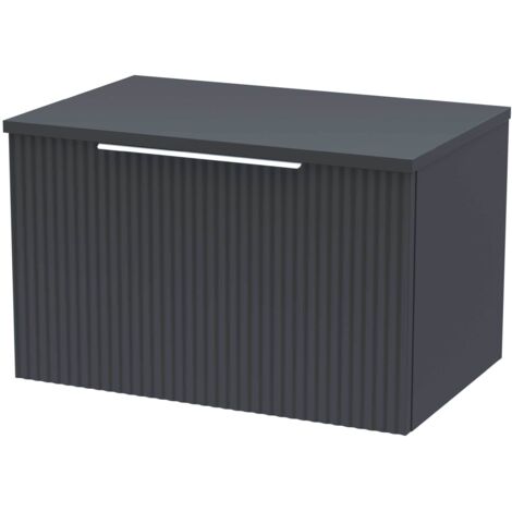 Hudson Reed Fluted Wall Hung 1-Drawer Vanity Unit with Worktop 600mm Wide - Satin Anthracite