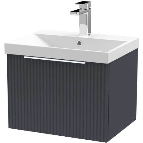 Hudson Reed Fluted Wall Hung 1-Drawer Vanity Unit with Basin 3 500mm Wide - Satin Anthracite (1/5)