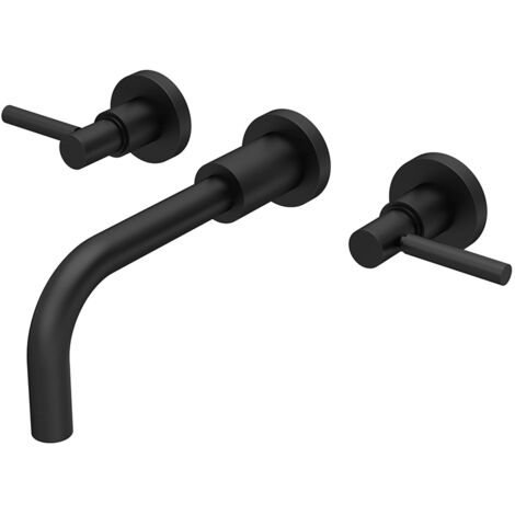 Hudson Reed Tec Lever 3-Hole Basin Mixer Tap Wall Mounted - Matt Black