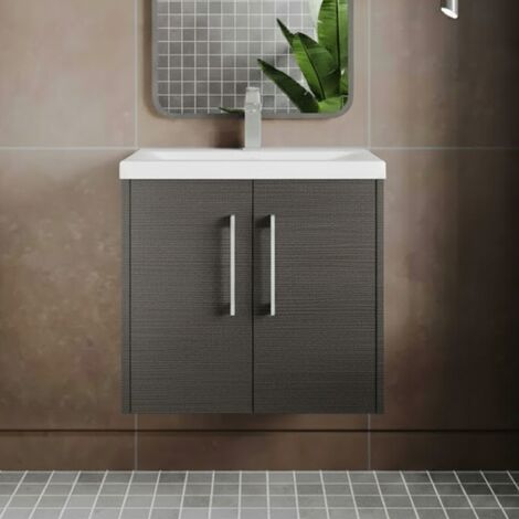Hudson Reed Juno Wall Hung 2-Door Vanity Unit with Basin 1 600mm Wide - Graphite Grey (1/5)