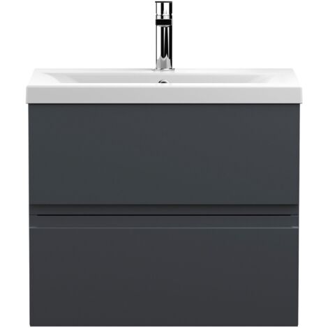 Hudson Reed Urban Satin Soft Black 600mm Wall Hung 2 Drawer Vanity Unit and Mid Edge Ceramic Basin - URB1404A (1/4)