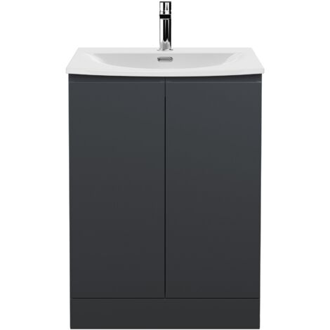 Hudson Reed Urban Floor Standing 2-Door Vanity Unit with Basin-4 600mm Wide - Satin Anthracite (1/5)
