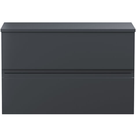 Hudson Reed Urban Wall Hung 2-Drawer Vanity Unit with Worktop 800mm Wide - Satin Anthracite (1/3)