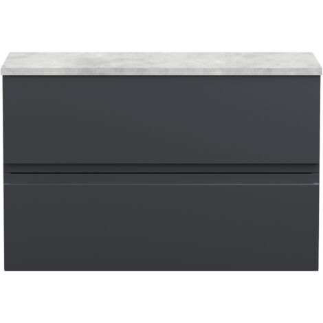 Hudson Reed Urban Wall Hung 2-Drawer Vanity Unit with Bellato Grey Worktop 800mm Wide - Satin Anthracite (1/3)