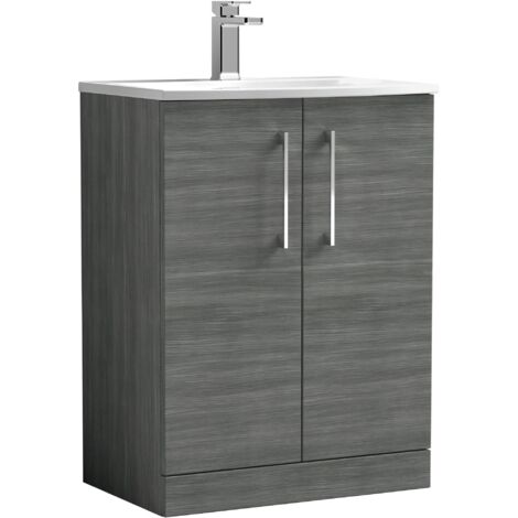 Nuie Arno Floor Standing 2-Door Vanity Unit with Basin-4 600mm Wide - Anthracite Woodgrain (1/5)