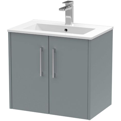Hudson Reed Juno Wall Hung 2-Door Vanity Unit with Basin 2 600mm Wide - Coastal Grey