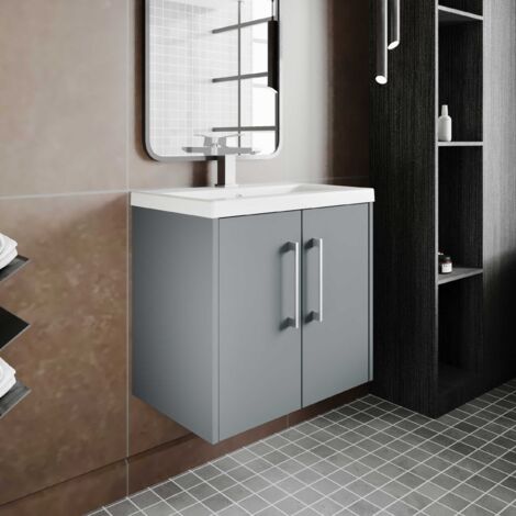 Hudson Reed Juno Wall Hung 2-Door Vanity Unit with Basin 2 600mm Wide - Coastal Grey