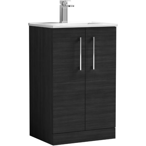 Nuie Arno Charcoal Black Woodgrain 500mm 2 Door Vanity Unit and Minimalist Ceramic Basin - ARN601B (1/5)