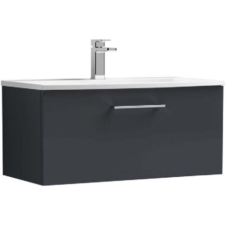 Nuie Arno Satin Soft Black 800mm Wall Hung Single Drawer Vanity Unit and Curved Ceramic Basin - ARN1425G (1/5)