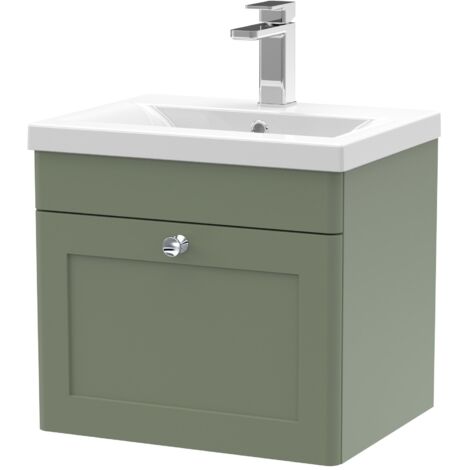 Nuie Classique Wall Hung 1-Drawer Vanity Unit with Basin-1 500mm Wide - Satin Green (1/5)