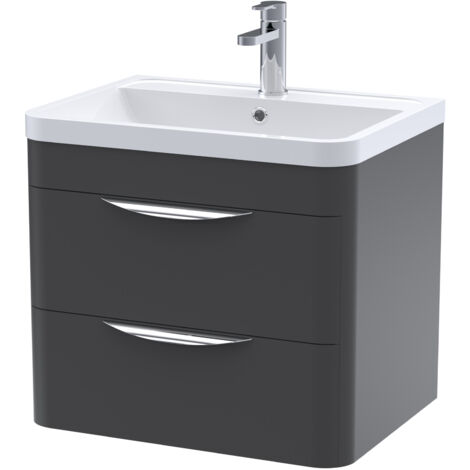 Nuie Parade Soft Black 600mm Wall Hung 2 Drawer Vanity Unit and Polymarble Basin - FPA1402 (1/7)