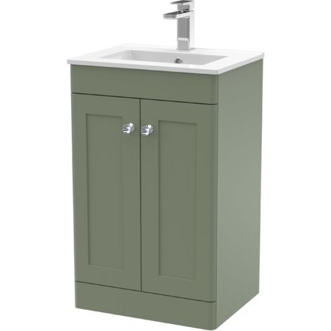 Nuie Classique Satin Green 500mm 2 Door Vanity Unit and 18mm Profile Basin - CLC823C