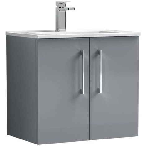 Nuie Arno Satin Grey 600mm Wall Hung 2 Door Vanity Unit and Minimalist Ceramic Basin - ARN2223B (1/5)