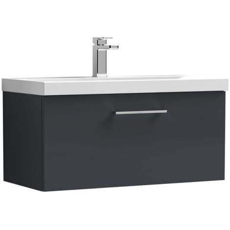 Nuie Arno Satin Soft Black 800mm Wall Hung Single Drawer Vanity Unit and Mid Edge Ceramic Basin - ARN1425A (1/5)