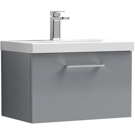 Nuie Arno Satin Grey 600mm Wall Hung Single Drawer Vanity Unit and Mid Edge Ceramic Basin - ARN2222A (1/5)