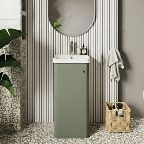 Nuie Core Floor Standing 1-Door Vanity Unit with Thin Edge Basin 400mm Wide - Satin Green (1/5)
