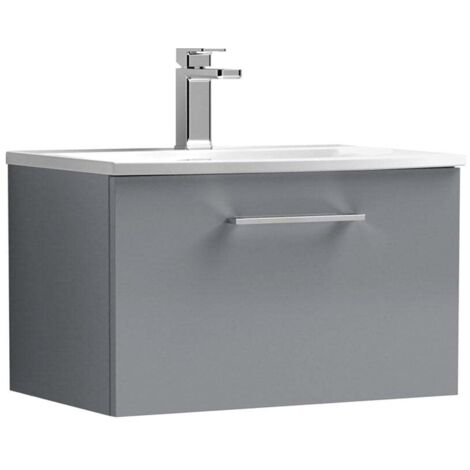 Nuie Arno Satin Grey 600mm Wall Hung Single Drawer Vanity Unit and Curved Ceramic Basin - ARN2222G (1/5)