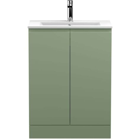 Hudson Reed Urban Floor Standing 2-Door Vanity Unit with Basin 2 Satin Green - 600mm Wide