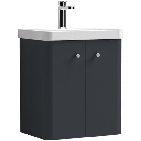 Nuie Core Wall Hung 2-Door Vanity Unit with Thin Edge Basin 500mm Wide - Satin Anthracite