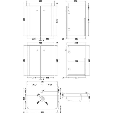 Nuie Core Wall Hung 2-Door Vanity Unit with Thin Edge Basin 500mm Wide - Satin Anthracite