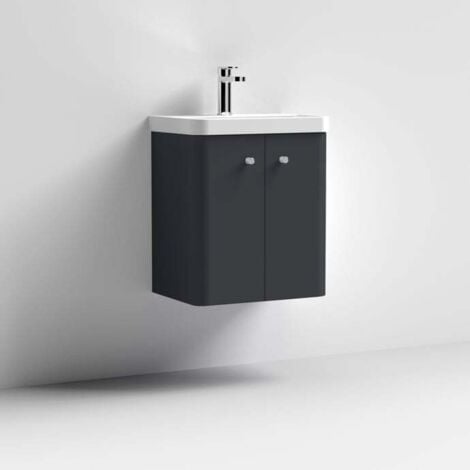 Nuie Core Wall Hung 2-Door Vanity Unit with Thin Edge Basin 500mm Wide - Satin Anthracite