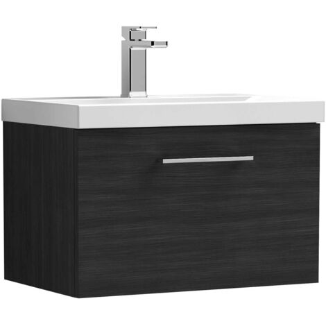 Nuie Arno Wall Hung 1-Drawer Vanity Unit with Basin-1 600mm Wide - Black Woodgrain (1/5)