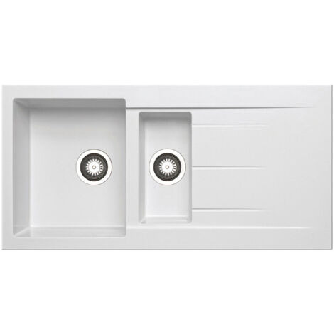 Prima+ Granite Composite 1.5 Bowl Inset Kitchen Sink with Waste Kit 1000mm L x 500mm W - White