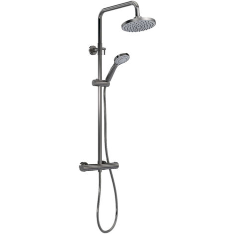 Nuie Arvan Round Thermostatic Bar Mixer Shower with Shower Kit and Fixed Head - Brushed Pewter (1/5)