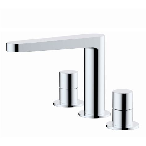 RAK Petit Round Chrome Deck Mounted 3 Tap Hole Basin Mixer Tap - RAKPER3011C (1/2)