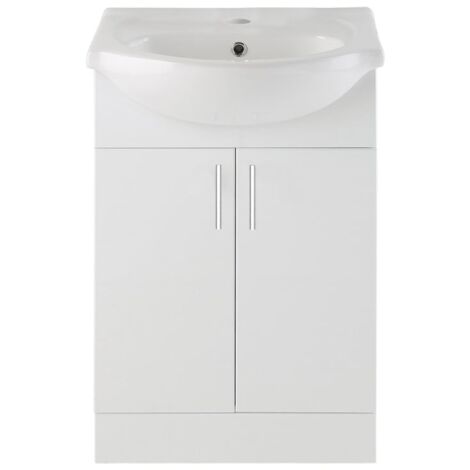 Signature Skyline Floor Standing 2-Door Vanity Unit with Basin 560mm Wide - White Gloss (1/4)