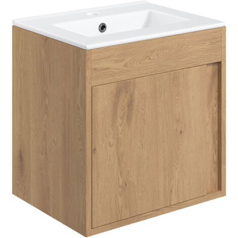 Signature Helsinki Wall Hung 1-Door Vanity Unit with Basin 510mm Wide - Seville Oak (1/5)