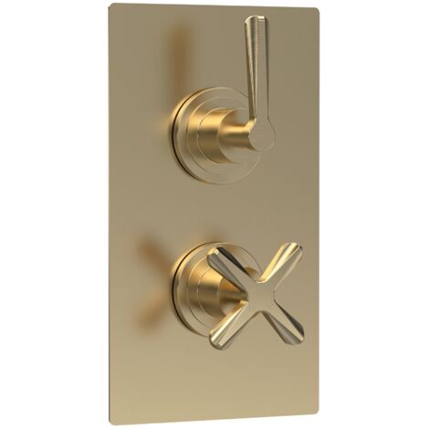 Nuie Aztec Thermostatic Concealed Shower Valve with Diverter Dual Handle - Brushed Brass (1/2)
