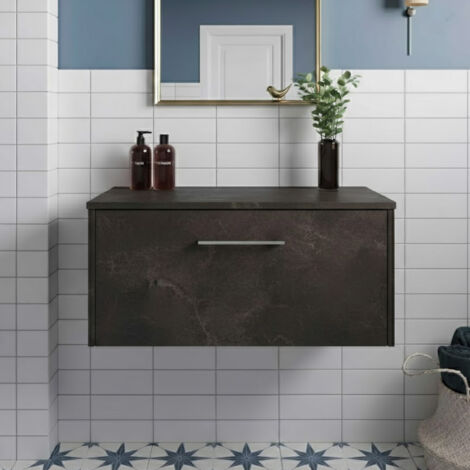 Hudson Reed Juno Wall Hung 1-Drawer Vanity Unit with Worktop 800mm Wide - Metallic Slate (1/5)