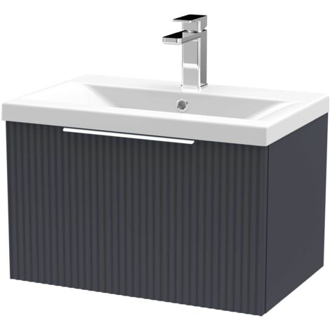 Hudson Reed Fluted Wall Hung 1-Drawer Vanity Unit with Basin 1 600mm Wide - Satin Anthracite (1/5)