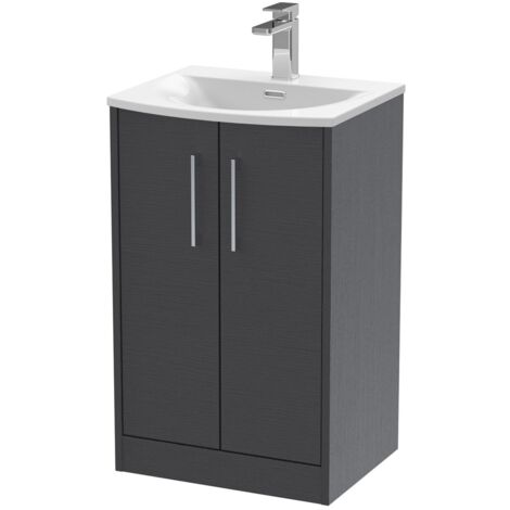 Hudson Reed Juno Floor Standing 2-Door Vanity Unit with Basin 4 500mm Wide - Graphite Grey