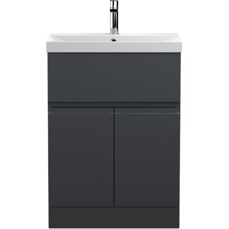Hudson Reed Urban Satin Soft Black 600mm Floor Standing Single Drawer 2 Door Vanity Unit and Thin Edge Ceramic Basin - URB1403D (1/5)