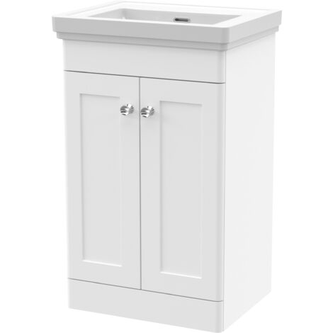 Nuie Classique Floor Standing 2-Door Vanity Unit with Basin 500mm Wide Satin White - 0 Tap Hole (1/4)