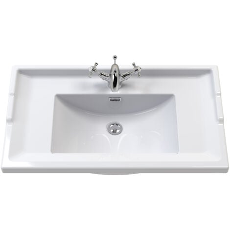 Nuie Classique Floor Standing 2-Door Vanity Unit with Traditional Basin 600mm Wide Satin White - 1 Tap Hole