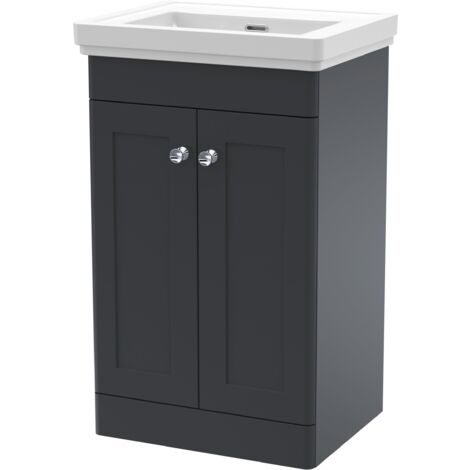 Nuie Classique Floor Standing 2-Door Vanity Unit with Basin 500mm Wide Satin Anthracite - 0 Tap Hole (1/4)