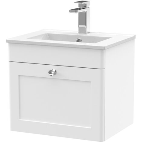 Nuie Classique Wall Hung 1-Drawer Vanity Unit with Basin-2 500mm Wide - Satin White (1/5)