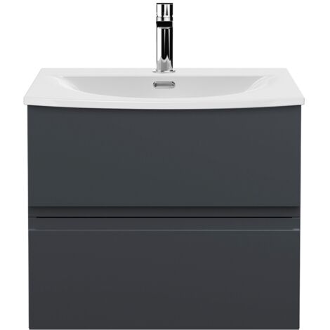 Hudson Reed Urban Satin Soft Black 600mm Wall Hung 2 Drawer Vanity Unit and Curved Ceramic Basin - URB1404G (1/4)