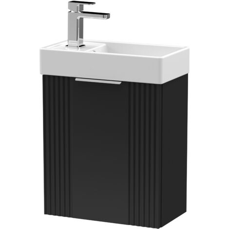 Nuie Deco Compact Satin Soft Black 400mm Wall Hung Single Door Vanity Unit with Basin - FLT1490