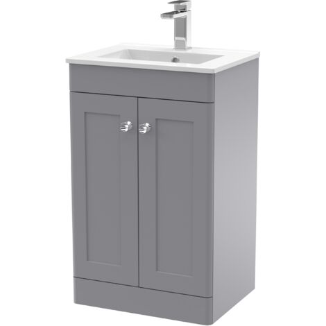 Nuie Classique Satin Grey 500mm 2 Door Vanity Unit and 18mm Profile Basin - CLC223C